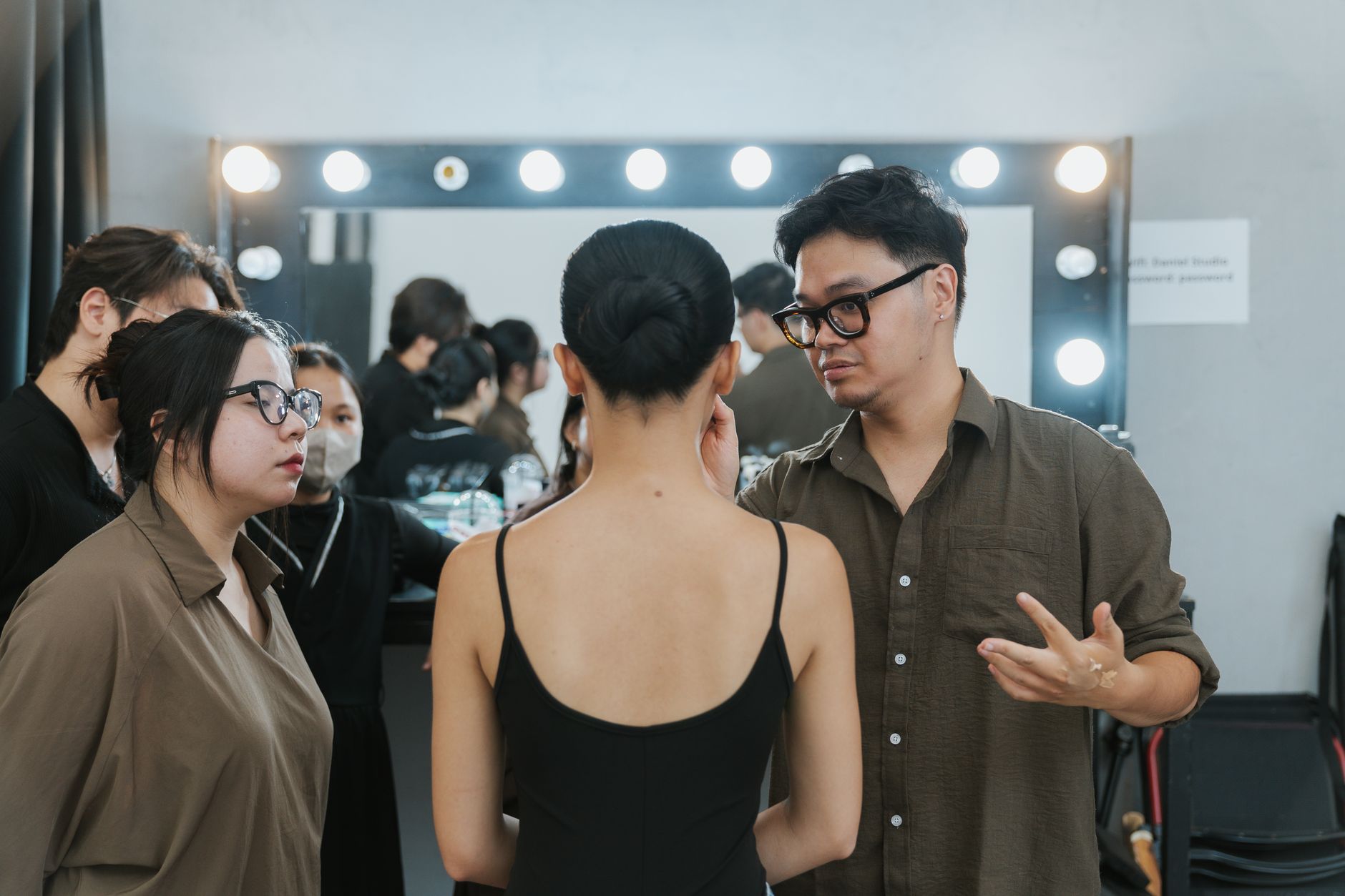 Backstage fashion show hair styling
