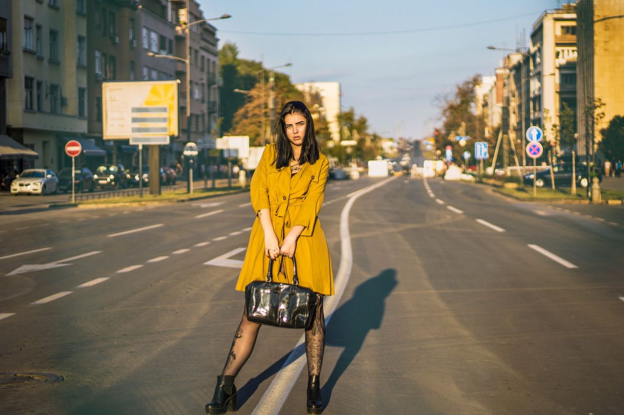 A New York runway model in an editorial coat