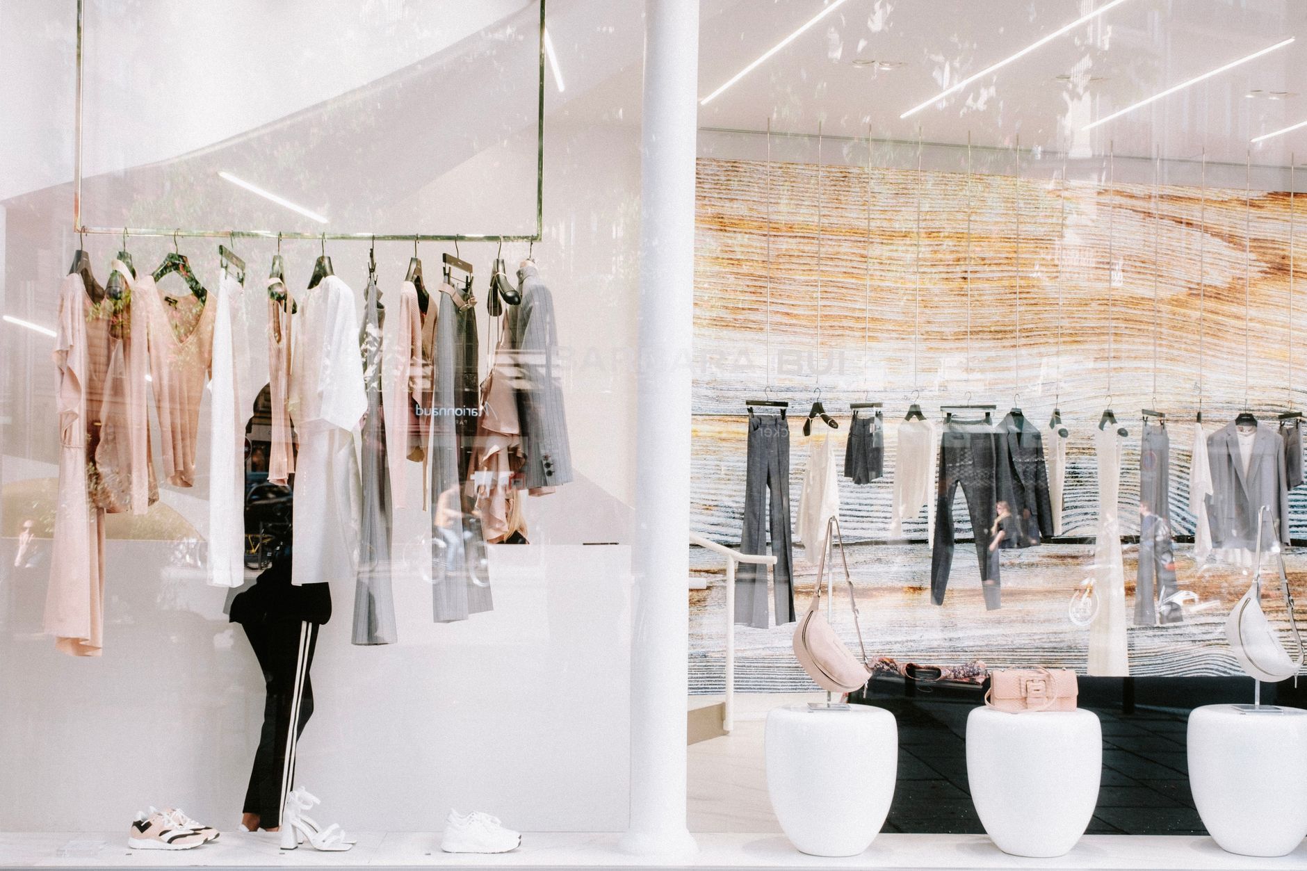 A minimalist luxury boutique interior