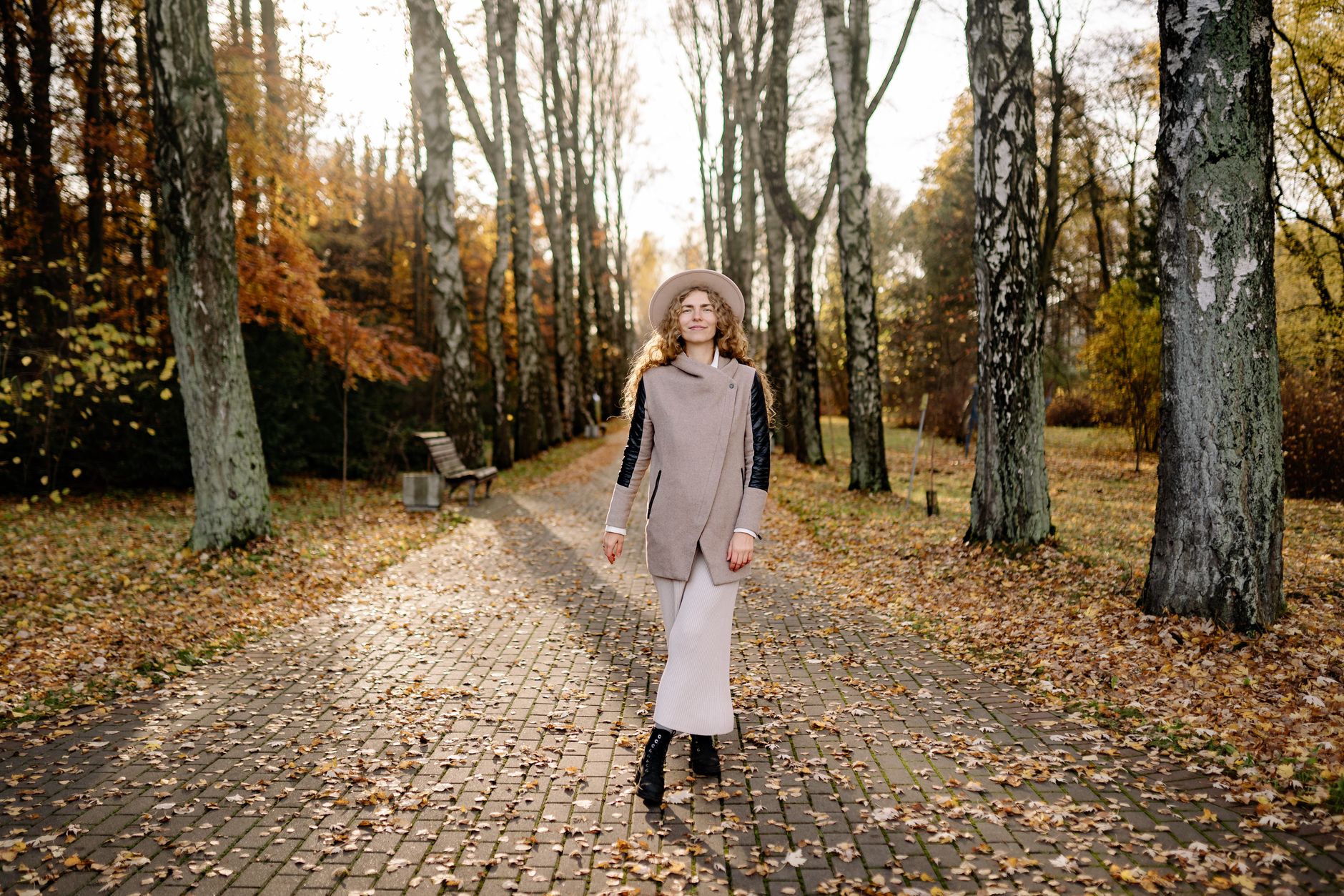 A neutral colored suede coat
