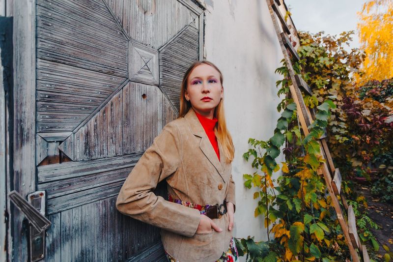 Suede jacket in editorial autumn light