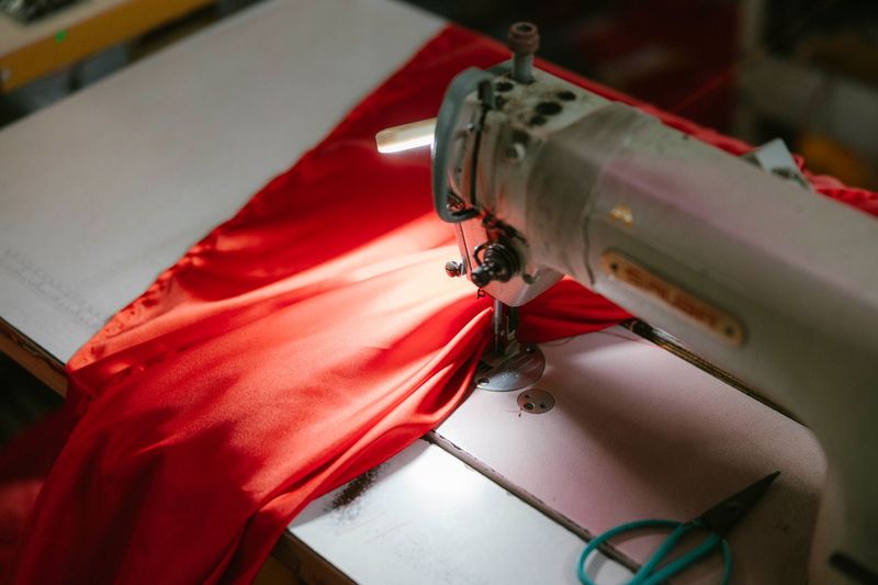 A tailor working on a garment in a workshop