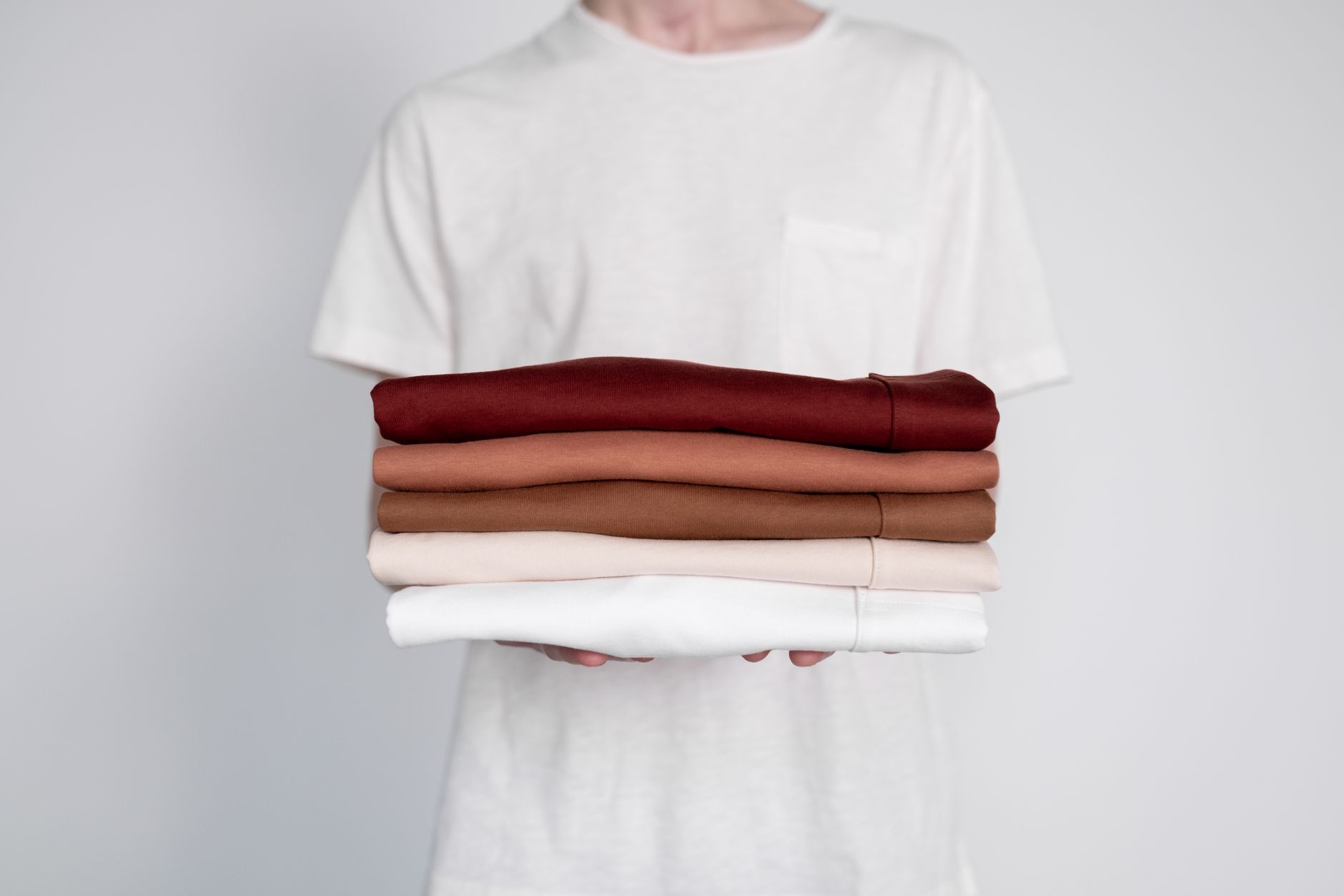 Folded cotton t-shirts and knits stacked